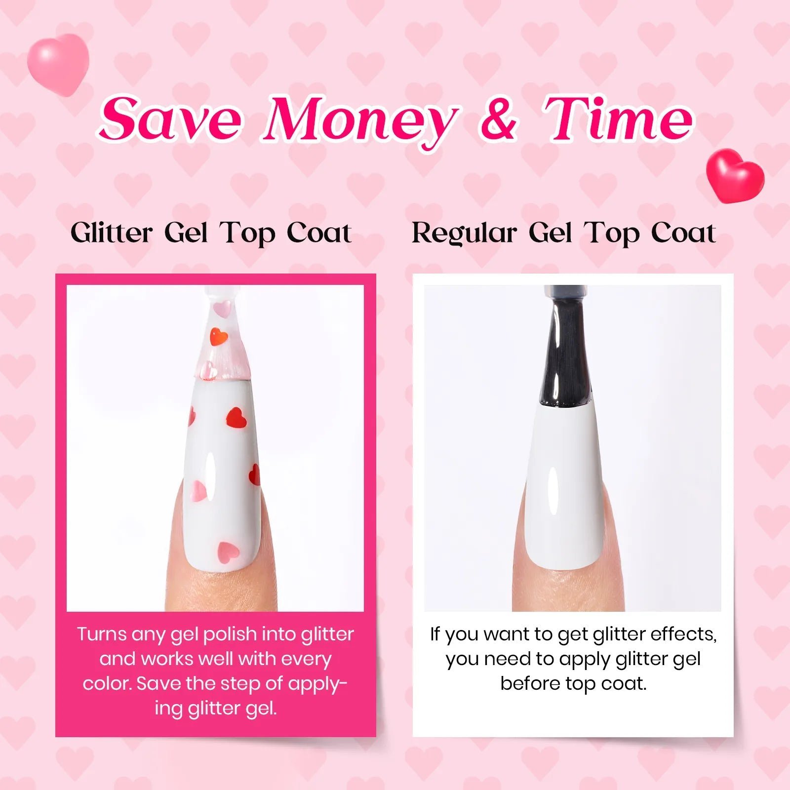 ハートスター バレンタインデー 反射グリッター ジェルトップコート 6個セット - 画像 (3)