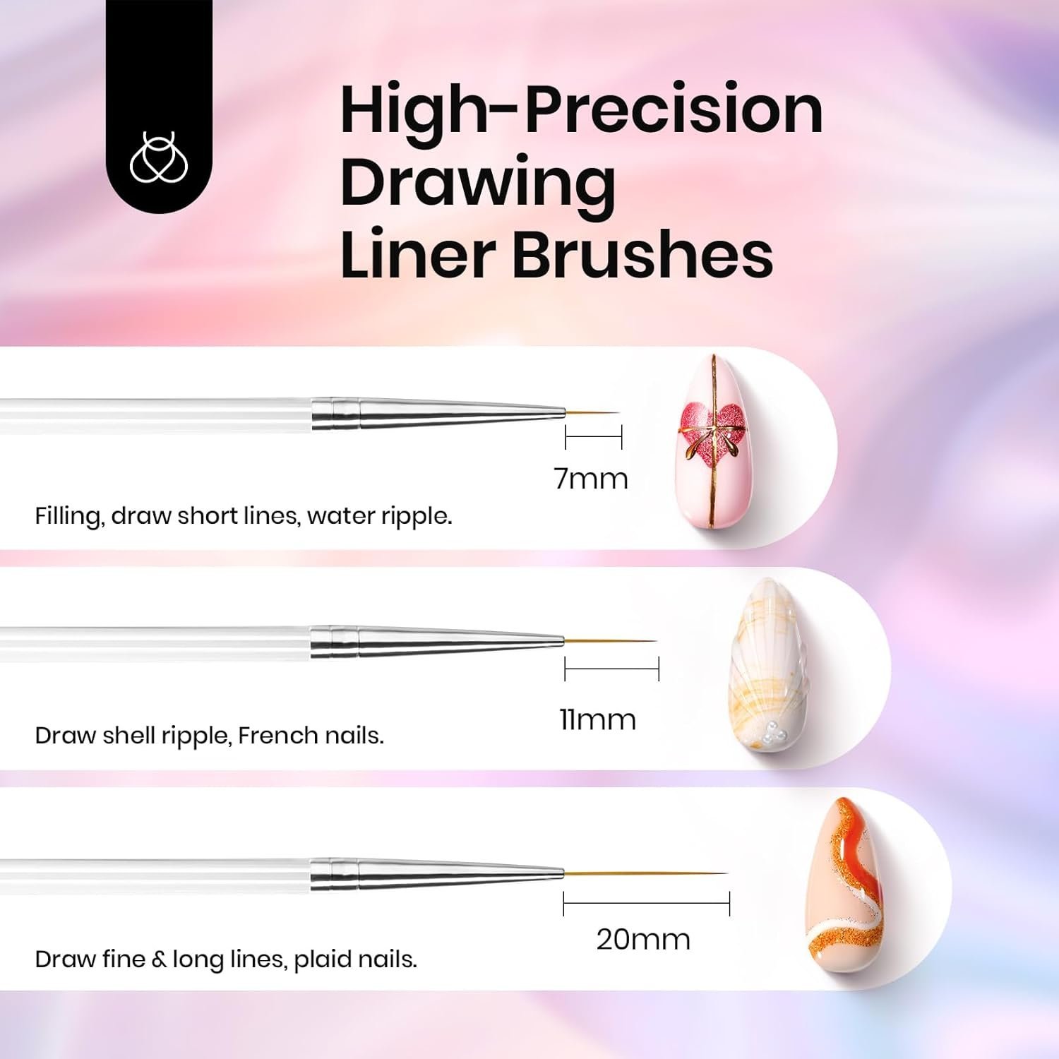 8本のネイルアートライナーブラシセット:精密なジェル塗布 - 画像 (6)