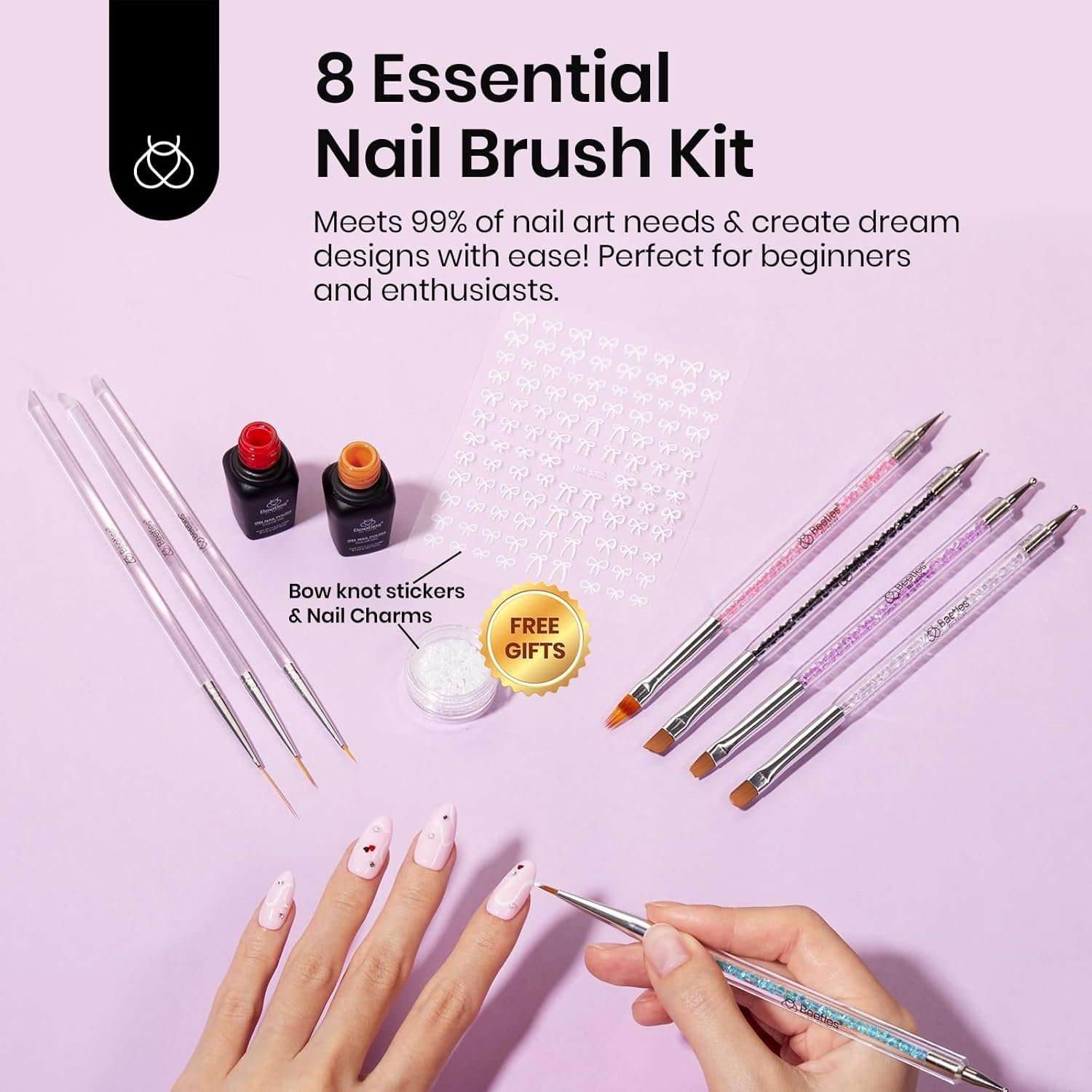 8本のネイルアートライナーブラシセット:精密なジェル塗布 - 画像 (2)