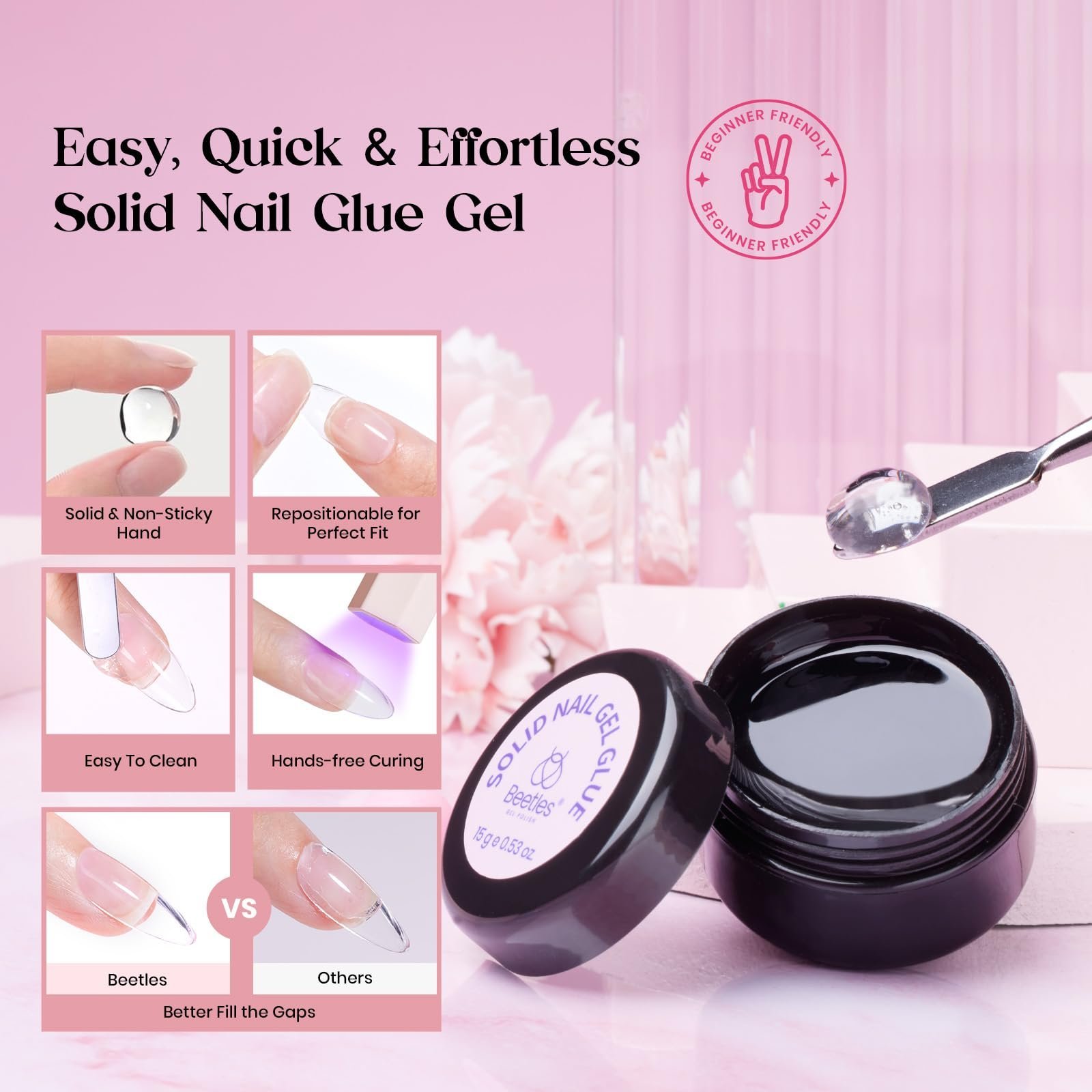 アーモンドミディアムネイルチップエクステンションキット(ハンドヘルドネイルランプ付き、15サイズ) - 画像 (7)