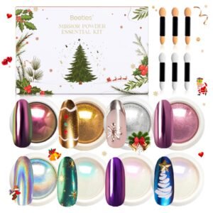 クロームネイルパウダー クリスマス 8色 ミラー効果 ゴールド シルバー ホログラフィック オーロラ 虹彩パール マニキュア ネイル