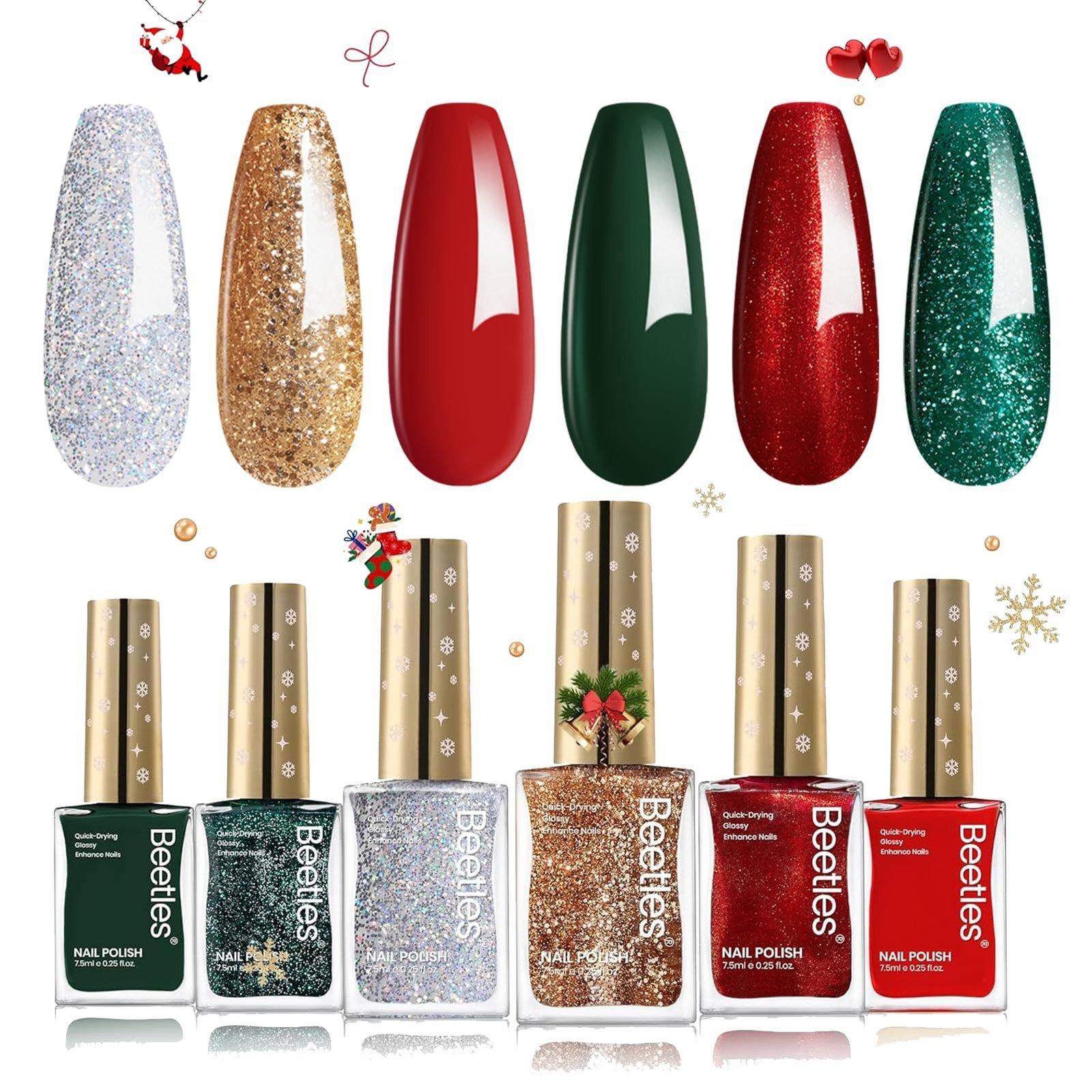 クリスマスネイルポリッシュ - 6色 速乾ネイルポリッシュ グロッシーグリッター 7.5ml /0.25液量オンス