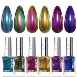 クロームネイルポリッシュセット - カメレオンホログラフィックエンバー6色エアクイック速乾メタリックネイルポリッシュ
