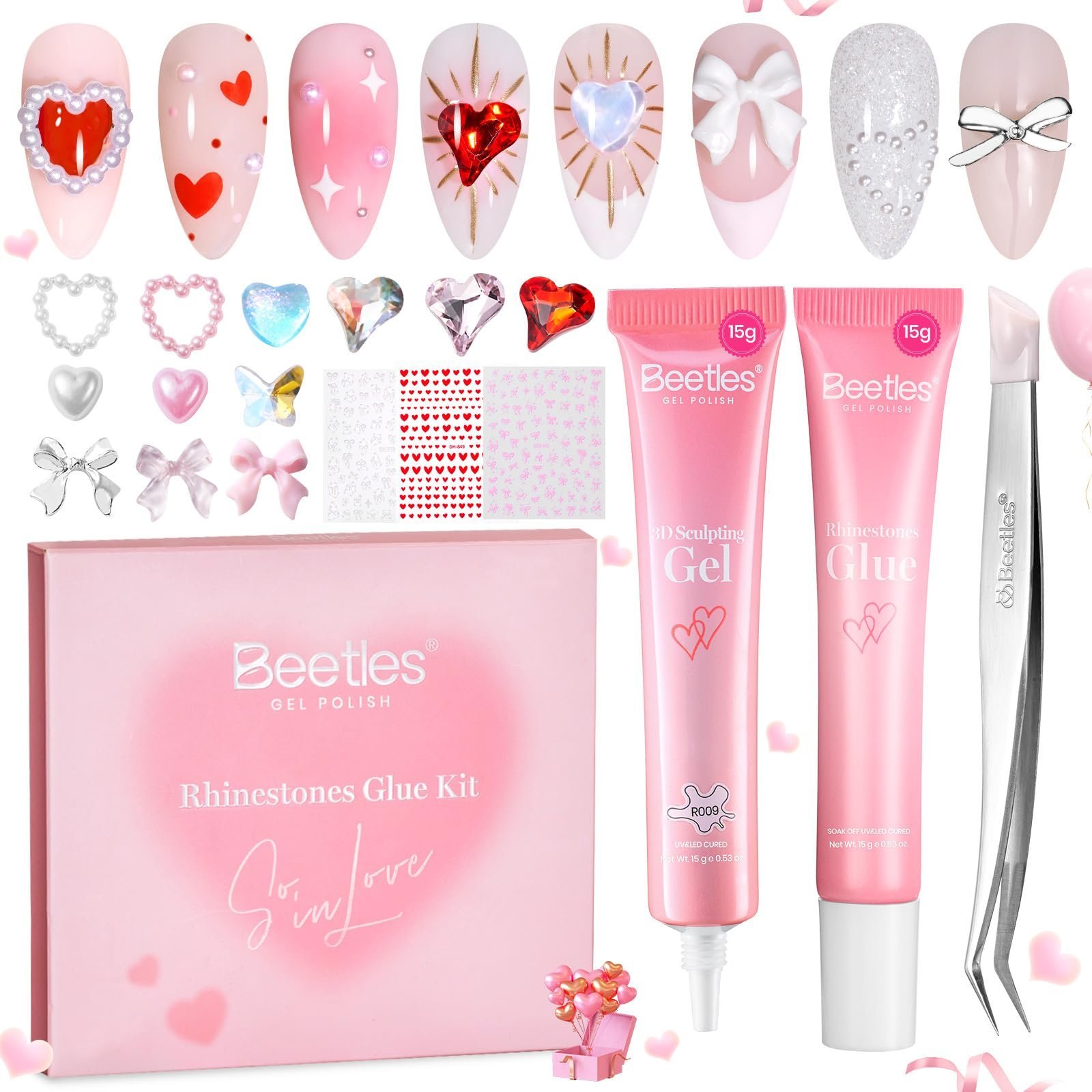3Dジェルネイルアートラインストーングルーキット - バレンタインネイル限定ネイルデコレーション(ネイルポリッシュ用)