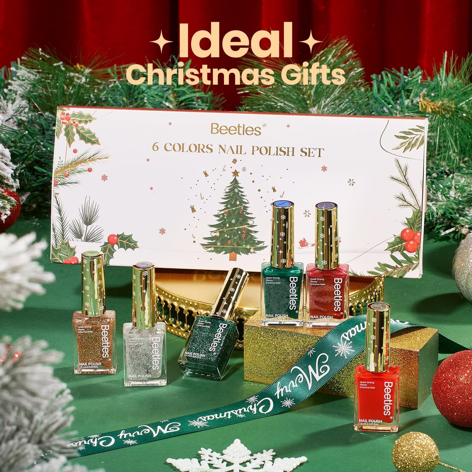 クリスマスネイルポリッシュ - 6色 速乾ネイルポリッシュ グロッシーグリッター 7.5ml /0.25液量オンス - 画像 (2)