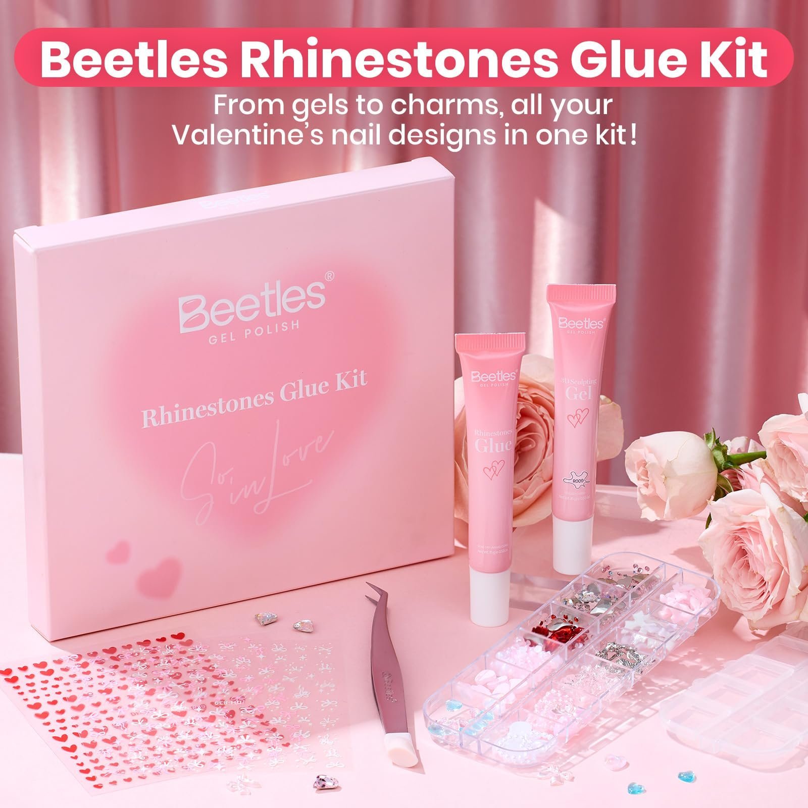 3Dジェルネイルアートラインストーングルーキット - バレンタインネイル限定ネイルデコレーション(ネイルポリッシュ用) - 画像 (2)