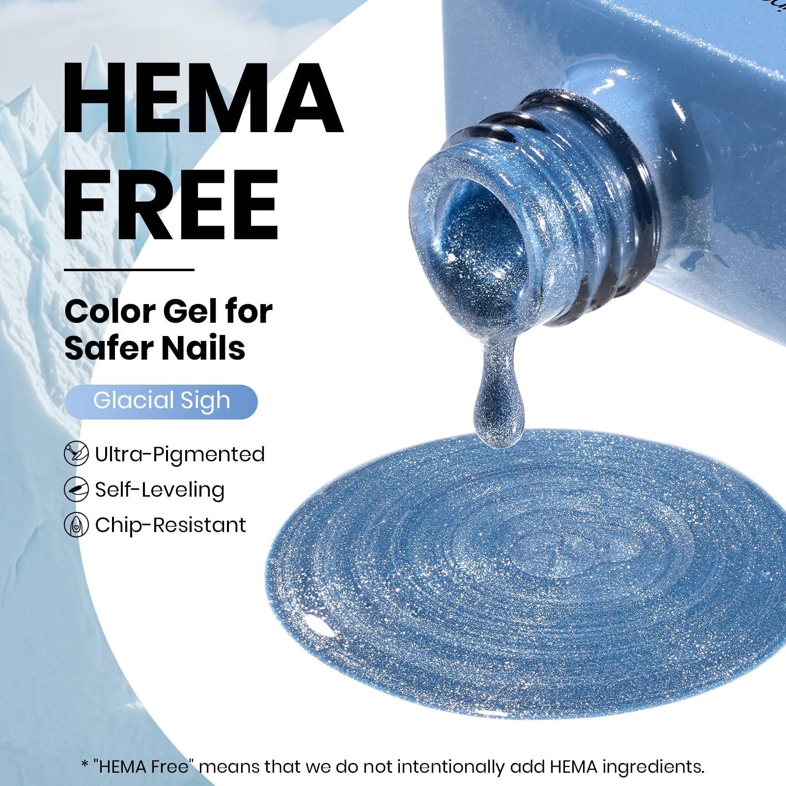 Glacial Sigh HEMAフリー ジェルネイルポリッシュ - 15ml アイシーブルーネイル グラッシーブルーグリッター キャットアイ ジェルポリッシュ - 画像 (2)