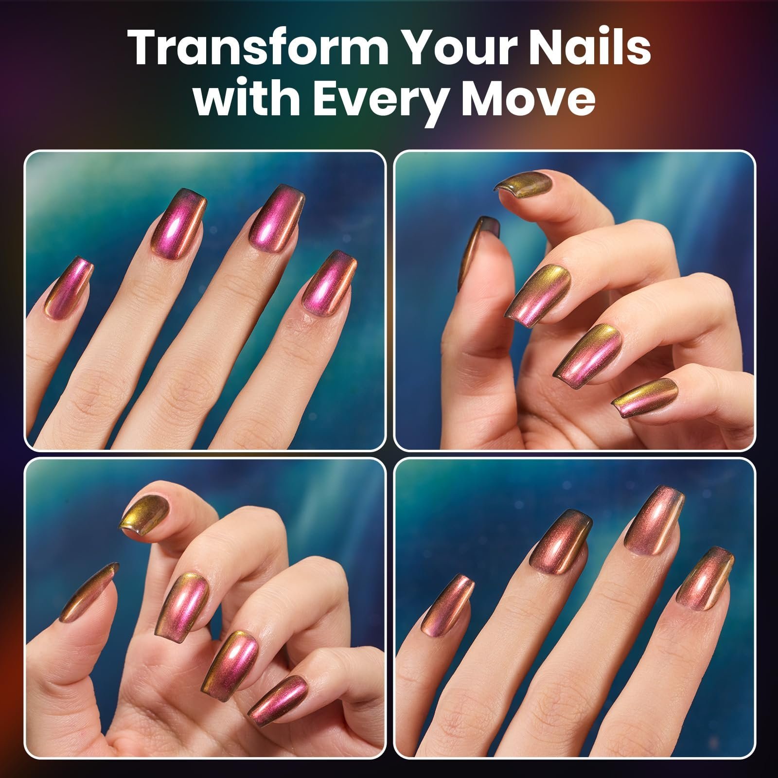 クロームネイルポリッシュ - カメレオンエンバーホログラフィックネイルポリッシュクイックドライグリッターレッドゴールドパープル - 画像 (4)