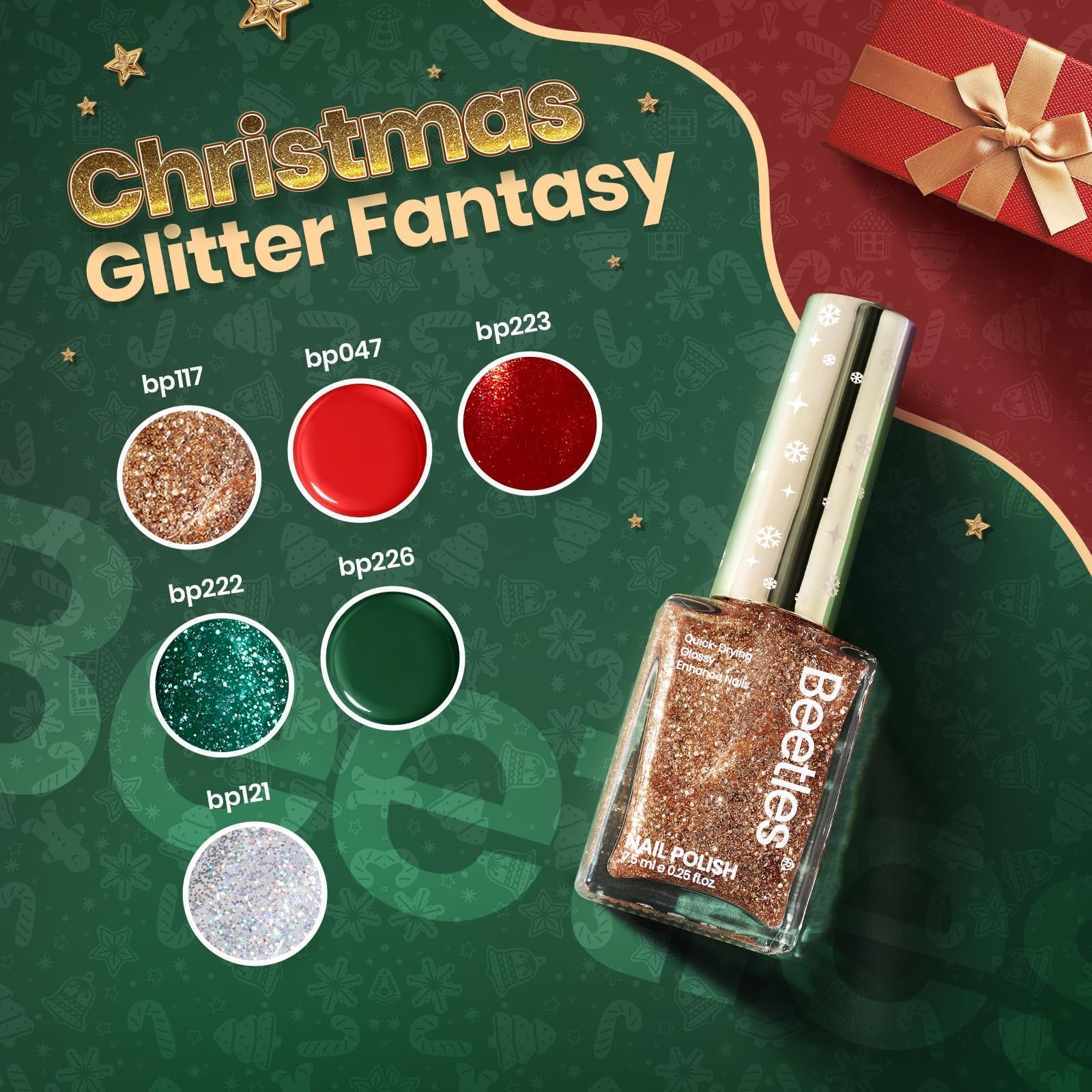 クリスマスネイルポリッシュ - 6色 速乾ネイルポリッシュ グロッシーグリッター 7.5ml /0.25液量オンス - 画像 (3)