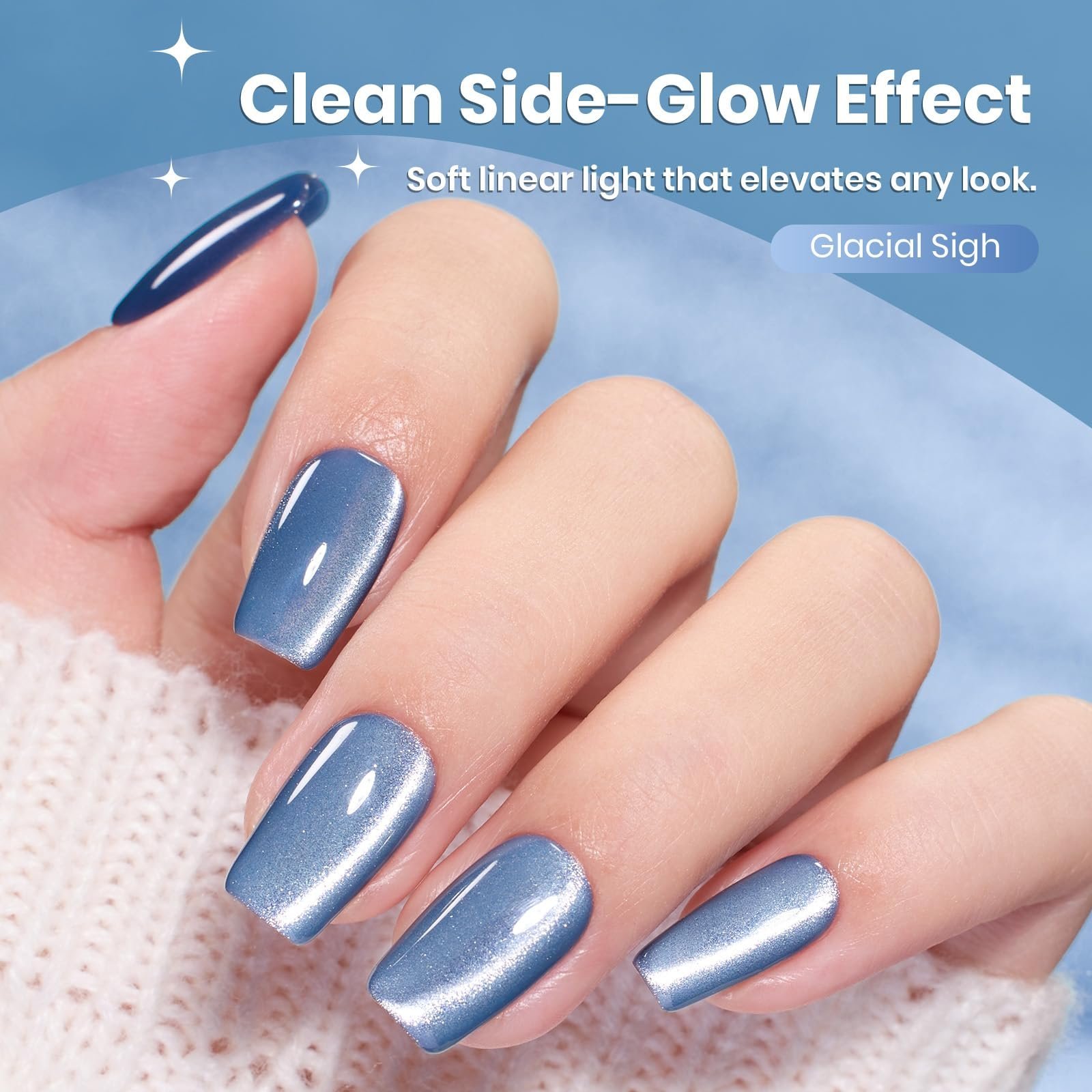 Glacial Sigh HEMAフリー ジェルネイルポリッシュ - 15ml アイシーブルーネイル グラッシーブルーグリッター キャットアイ ジェルポリッシュ - 画像 (3)