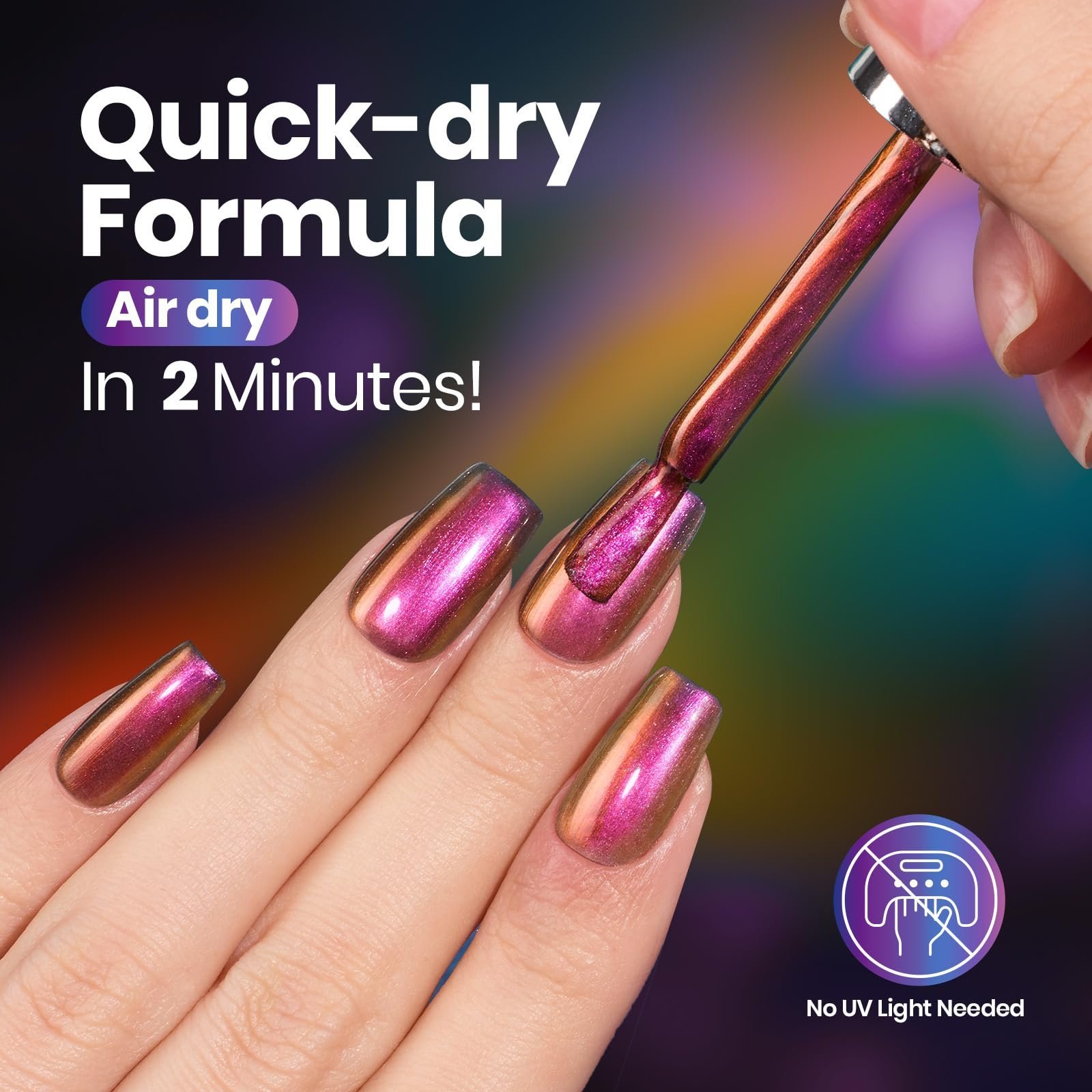 クロームネイルポリッシュ - カメレオンエンバーホログラフィックネイルポリッシュクイックドライグリッターレッドゴールドパープル - 画像 (6)