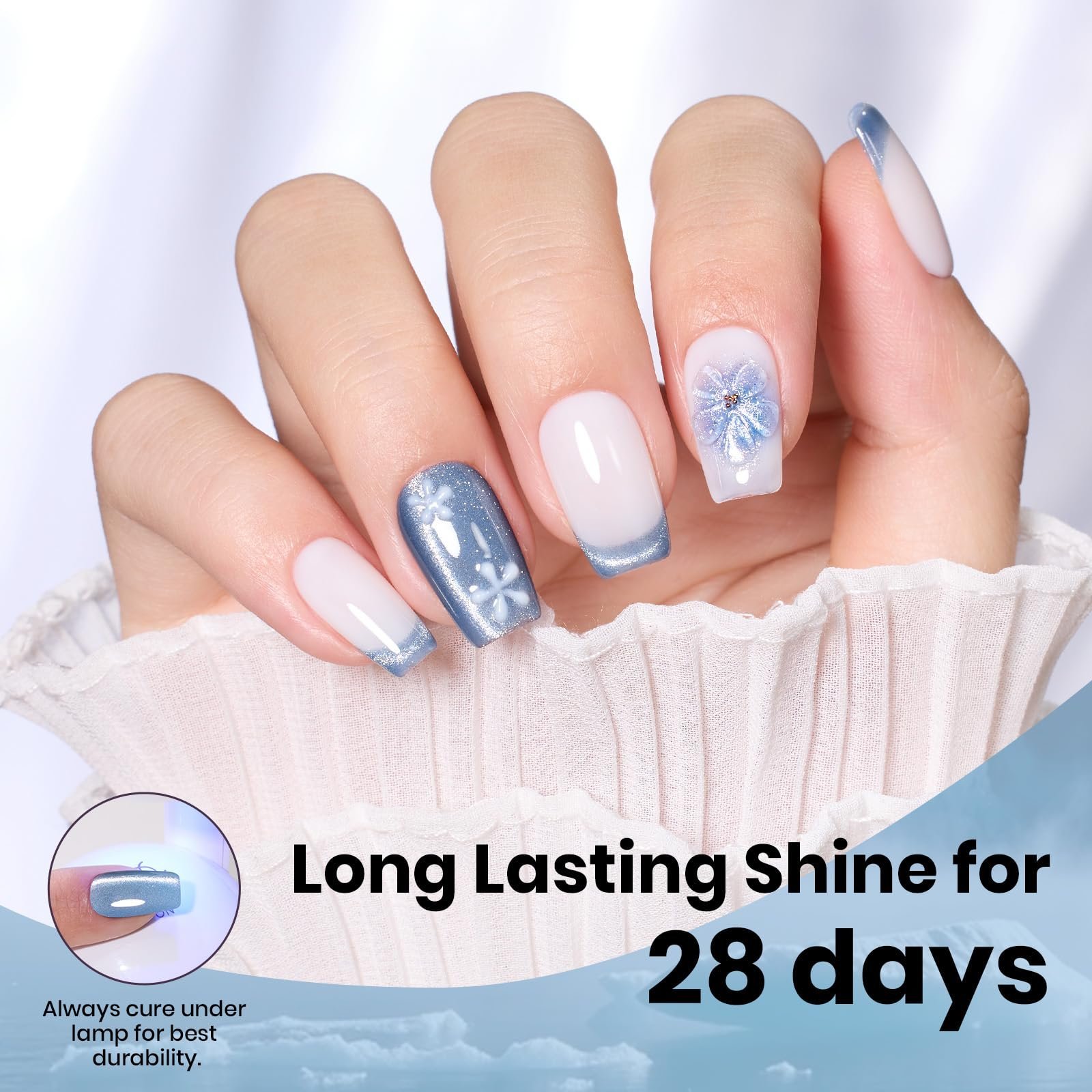 Glacial Sigh HEMAフリー ジェルネイルポリッシュ - 15ml アイシーブルーネイル グラッシーブルーグリッター キャットアイ ジェルポリッシュ - 画像 (4)