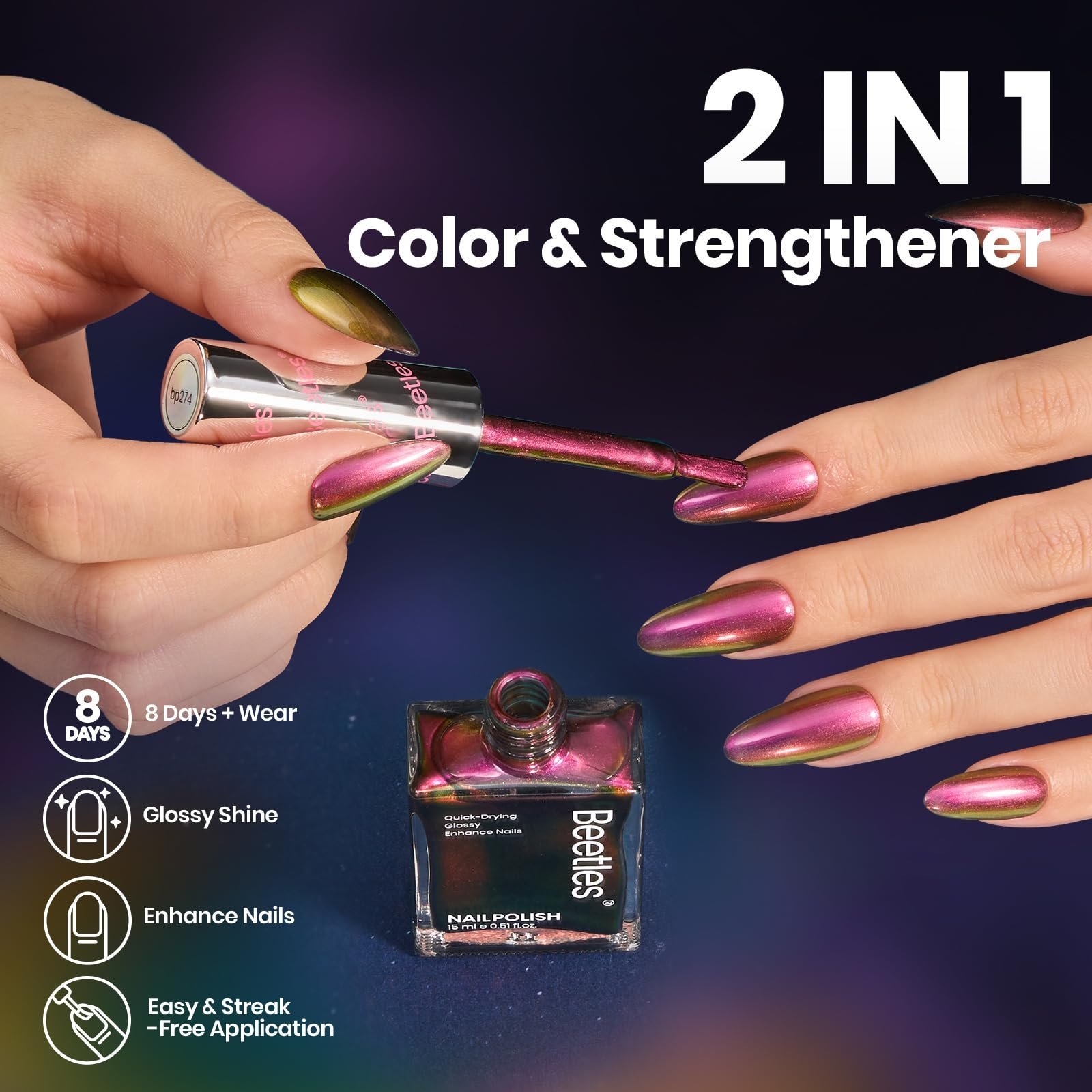 クロームネイルポリッシュ - カメレオンエンバーホログラフィックネイルポリッシュクイックドライグリッターレッドゴールドパープル - 画像 (7)