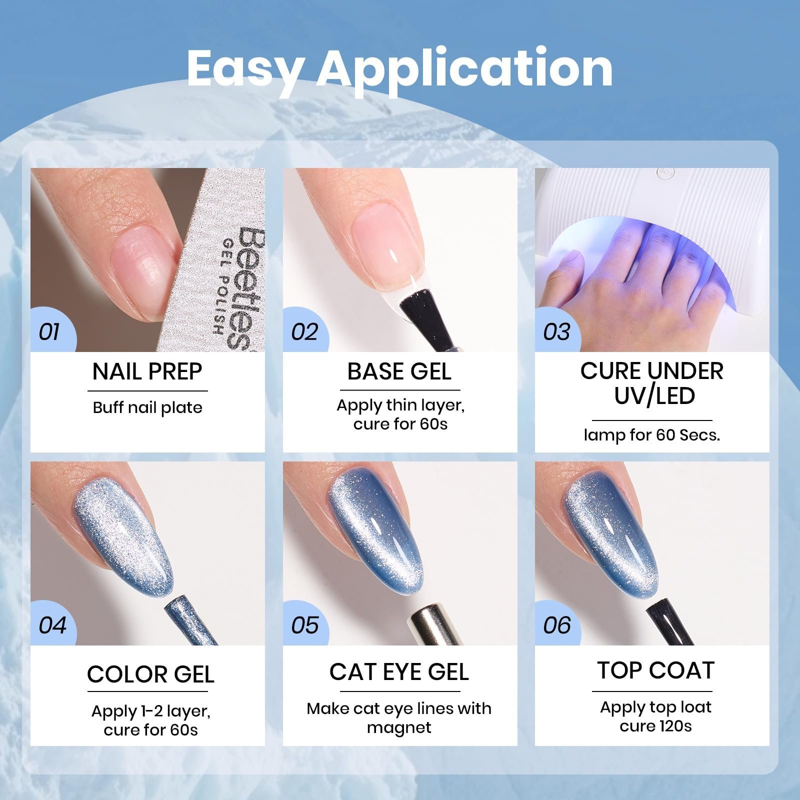 Glacial Sigh HEMAフリー ジェルネイルポリッシュ - 15ml アイシーブルーネイル グラッシーブルーグリッター キャットアイ ジェルポリッシュ - 画像 (6)