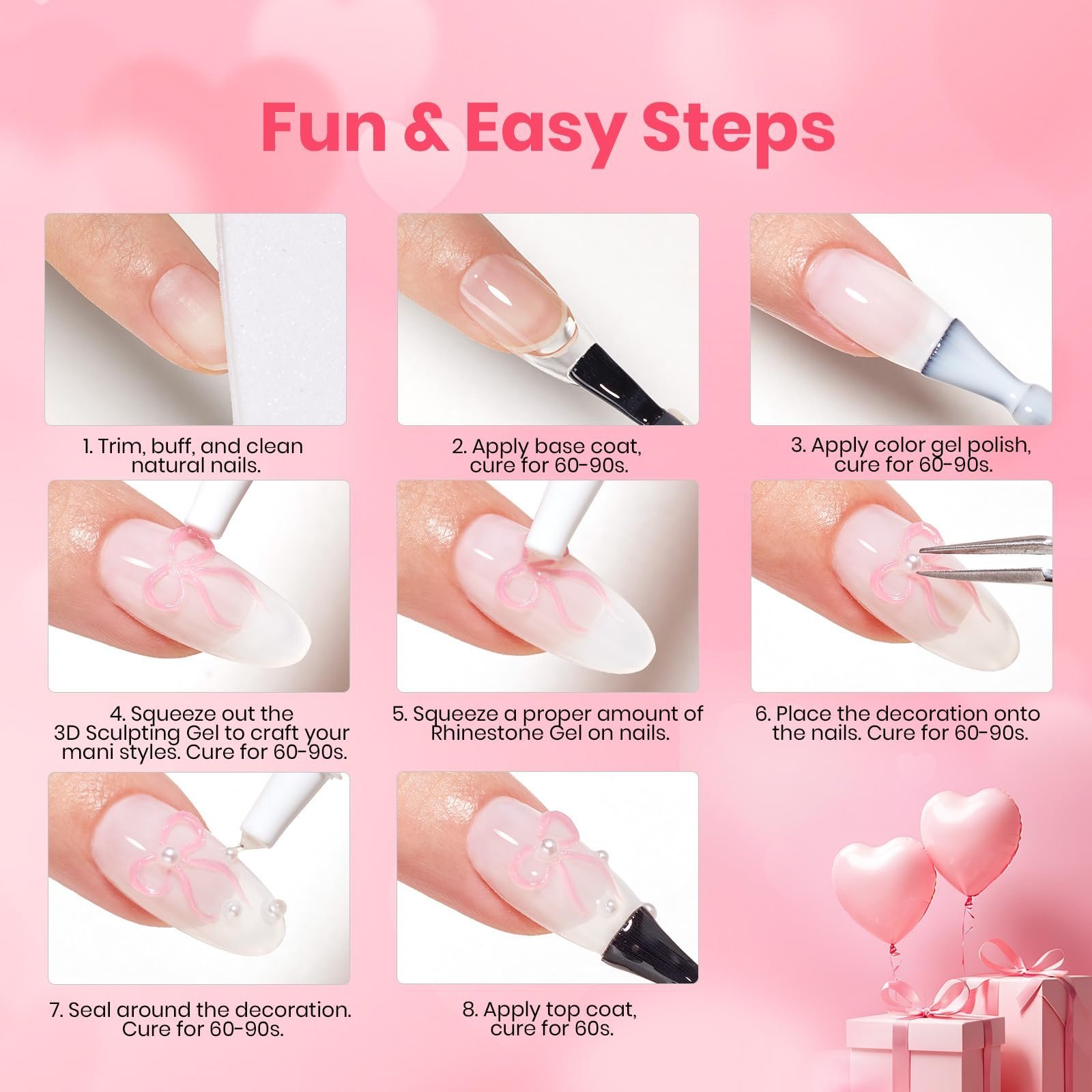 3Dジェルネイルアートラインストーングルーキット - バレンタインネイル限定ネイルデコレーション(ネイルポリッシュ用) - 画像 (7)