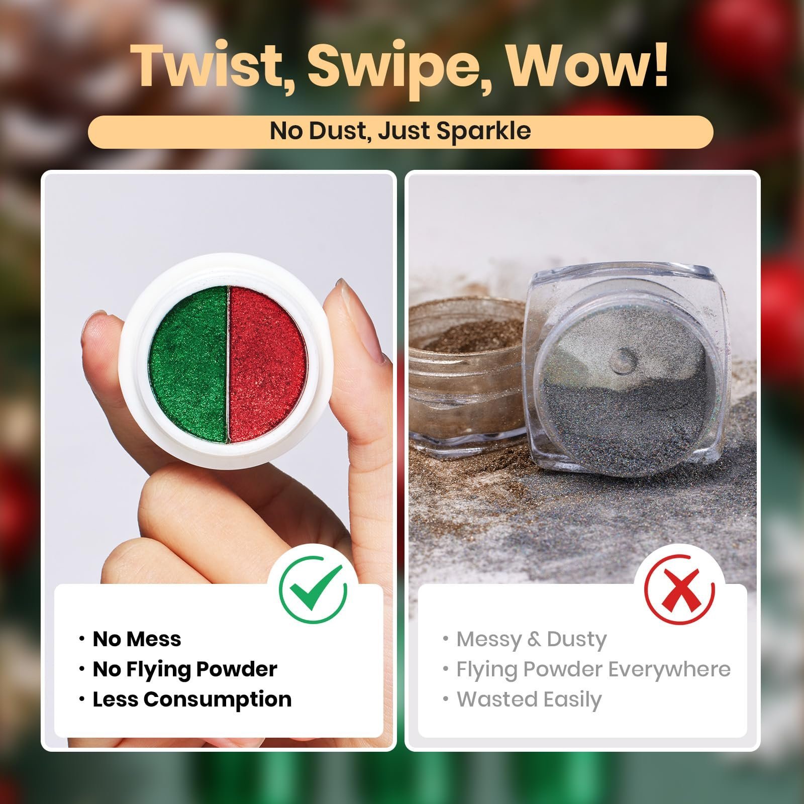 クロームネイルパウダー クリスマス 2色 ミラー効果 レッド グリーン メタリック クローマーパウダー ネイル用 - 画像 (7)