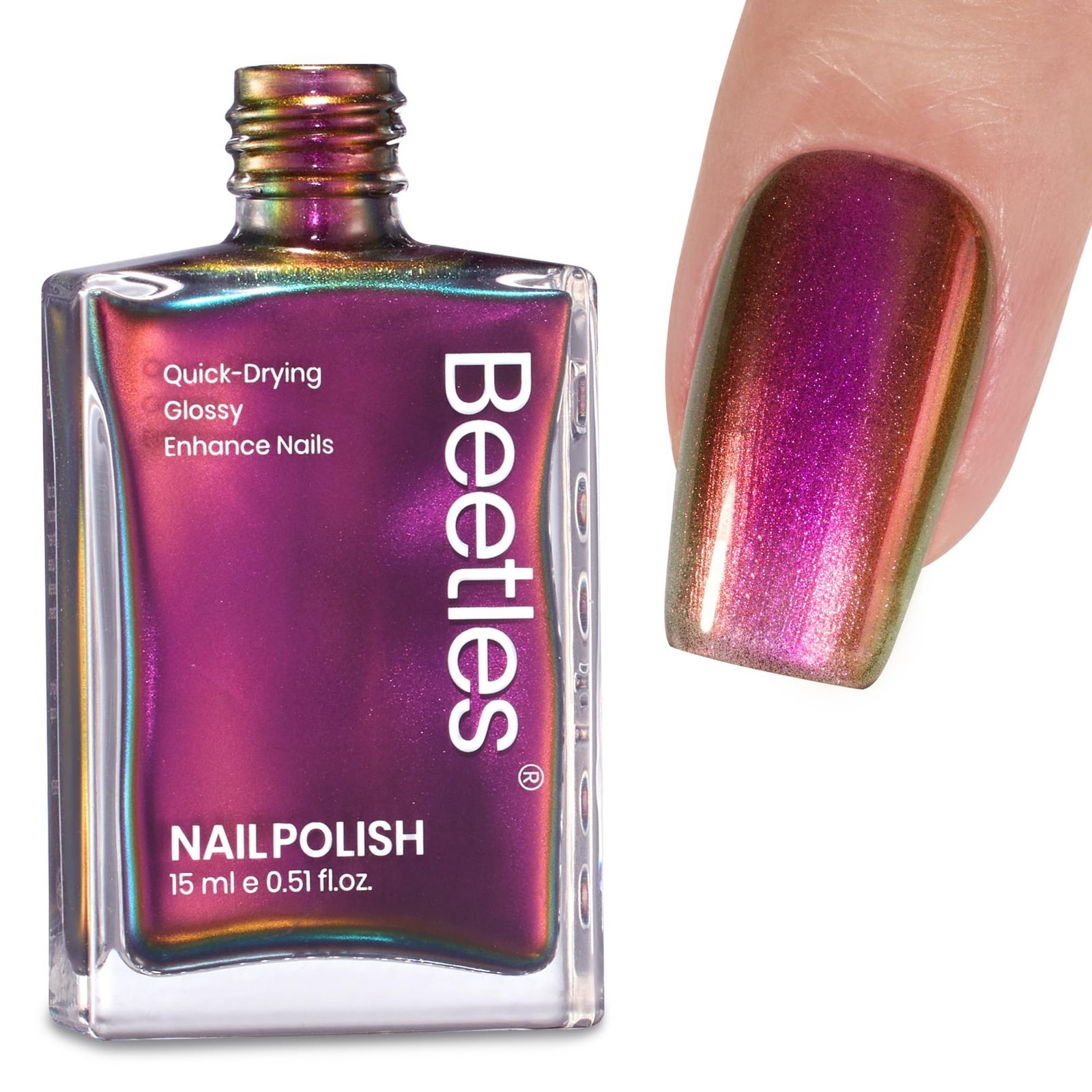 クロームネイルポリッシュ - カメレオンエンバーホログラフィックネイルポリッシュクイックドライグリッターレッドゴールドパープル - 画像 (2)